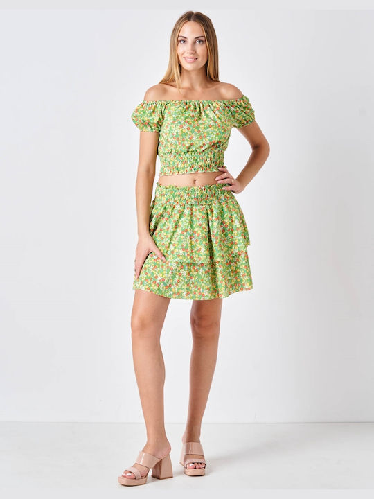 InShoes Set with High Waist Mini Skirt Floral in Green color