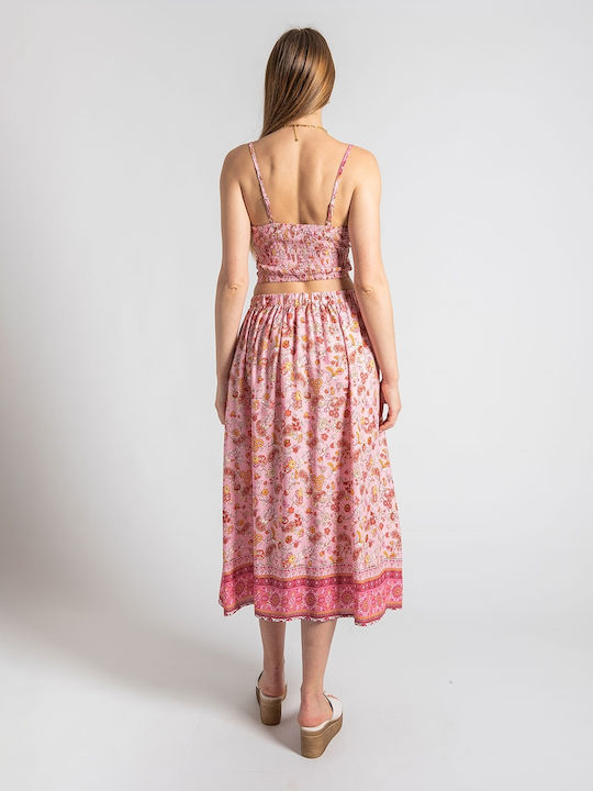 InShoes Set with High Waist Midi Skirt Floral in Pink color