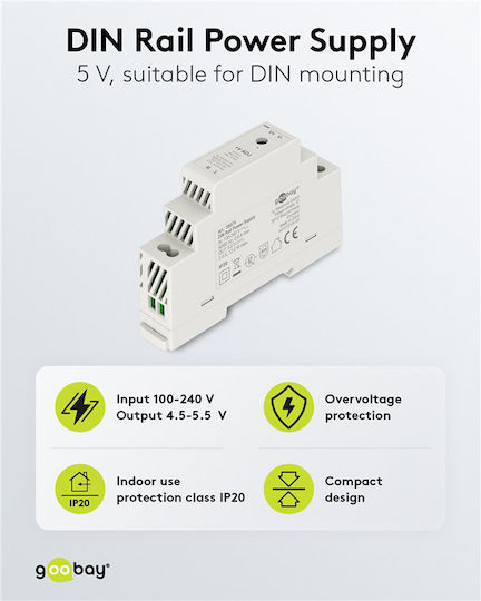 Goobay DIN Rail Power Supply 2.4A/5V/12W