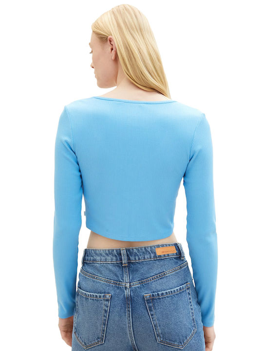 Tom Tailor Women's Crop Top Long Sleeve Light Blue