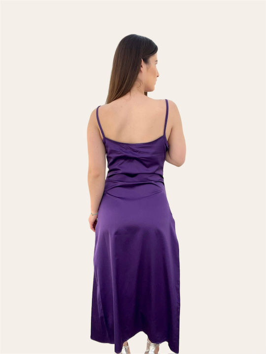 Rochie midi asimetrică din satin violet