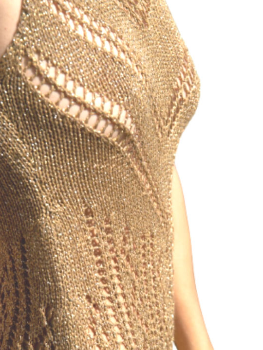 PORTAMI VIA BRILLINO KNITTED DRESS BEIGE/GOLD Γυναικείο