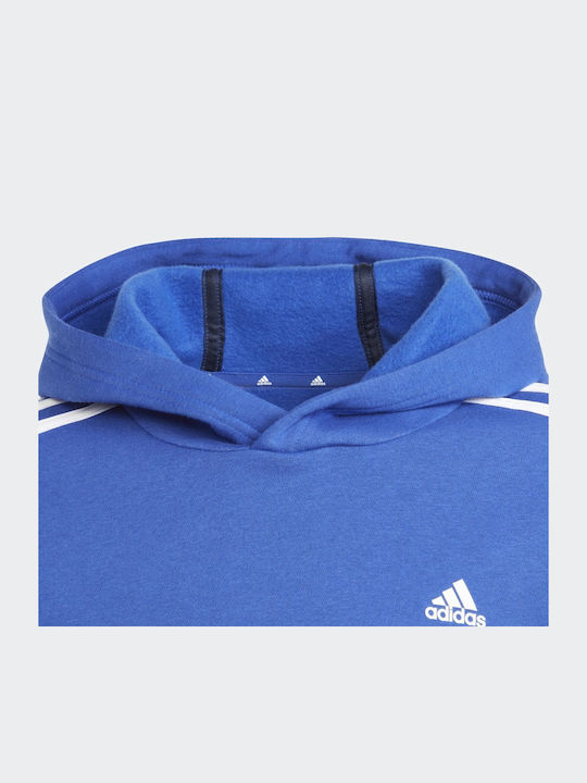 Fleece Παιδικό Φούτερ με Κουκούλα Μπλε 3-Stripes Colorblock
