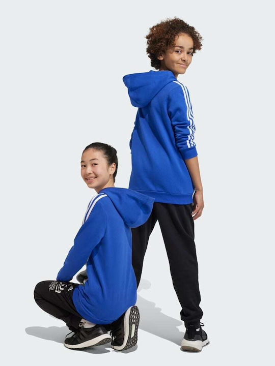 Fleece Παιδικό Φούτερ με Κουκούλα Μπλε 3-Stripes Colorblock