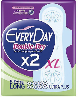 Every Day Double Dry Extra Long Sanitary Pads with Wings Ultra Plus for Heavy Flow 8 Drops 8pcs