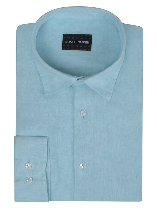 Prince Oliver Men's Shirt Long Sleeve Linen Light Blue