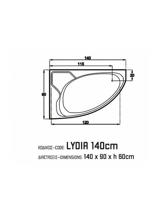 Sanitec Lydia R Cadă de baie colț cu montaj dreapta Acrilic 140x90cm