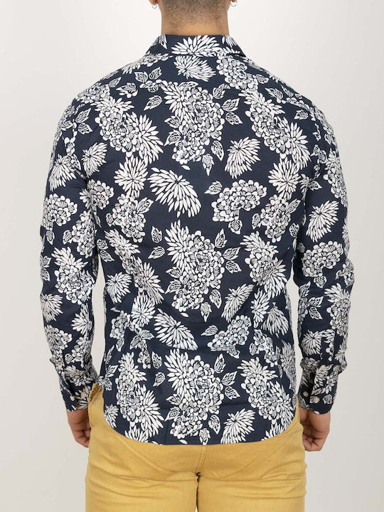 La Martina Men's Floral Shirt with Long Sleeves Navy Blue