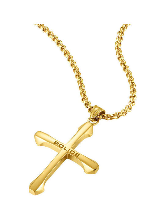 Police Men's Cross from Gold Plated Steel with Chain