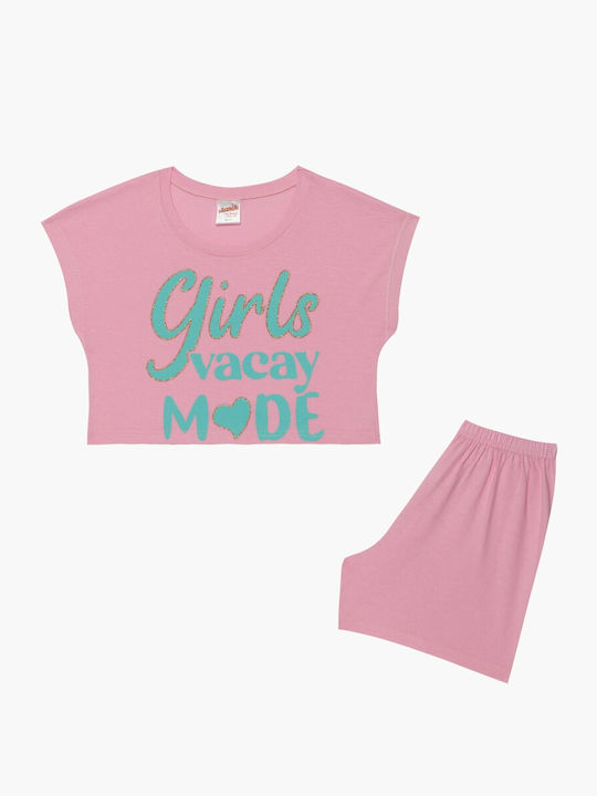 Minerva Set Top & Bottom Kids Summer Pyjamas Pink