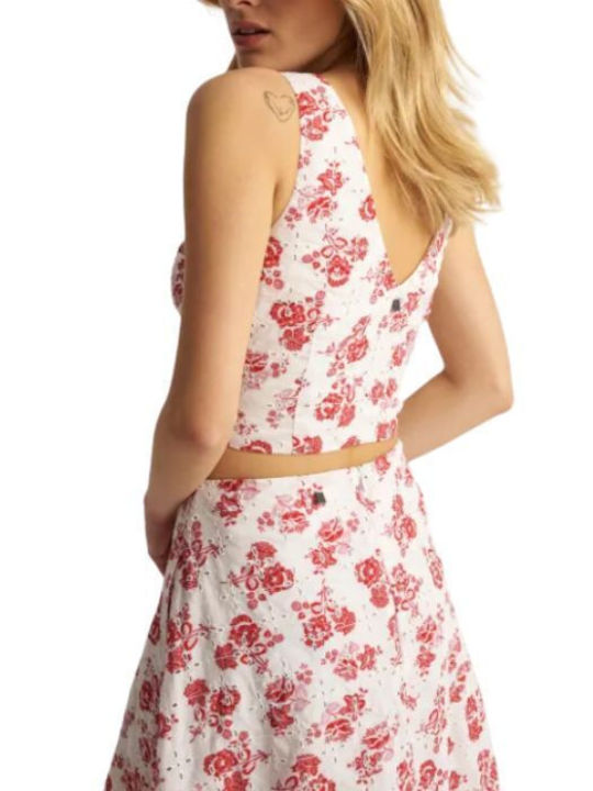 Attrattivo Damen Sommerliches Crop Top Ärmellos Blumen Weiß