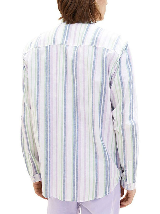 Tom Tailor Men's Shirt Long Sleeve Cotton Striped Purple