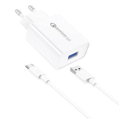 Foneng Charger with USB-A Port and Cable USB-C Quick Charge 3.0 White (EU13)