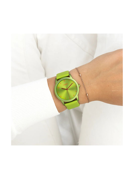 Oozoo Watch Battery with Green Leather Strap