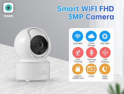 Powertech IP Surveillance Camera Wi-Fi 3MP Full HD+ with Two-Way Communication and Flash 3.6mm