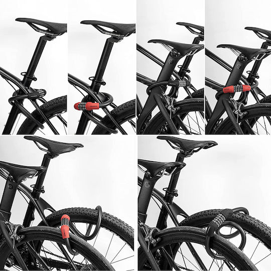 Rockbros Lacăt Bicicletă Tip Spiră cu combinație Neagră