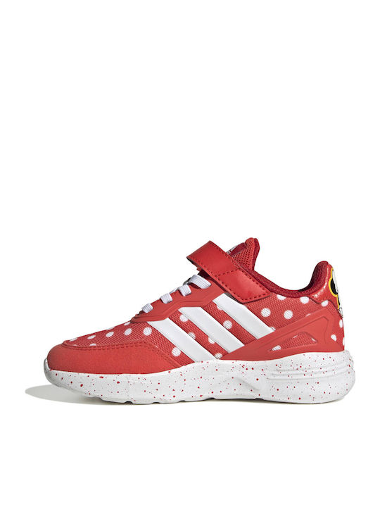 Nebzed x Disney Minnie Mouse Kids Sports Shoes with Hoop & Loop Closure Bright Red Cloud White Better Scarlet