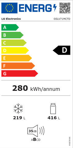 LG Ψυγείο Ντουλάπα 635lt Total NoFrost Υ179xΠ91.3xΒ73.5εκ. Μαύρο GSLV71MCTD