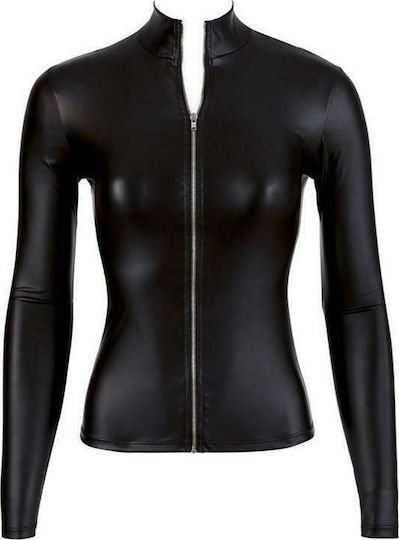 Cottelli Collection Wetlook Langarm-Top Mit Reißverschluss Schwarz
