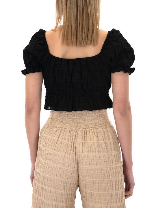 WOMEN AUGUST Γυναικείο Crop Top Κοντομάνικο Καλοκαιρινό Μαύρο