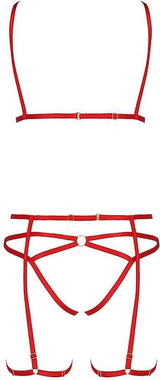 Passion Magali Set Sexy Σετ Εσωρούχων με Ζαρτιέρες Red 3τμχ