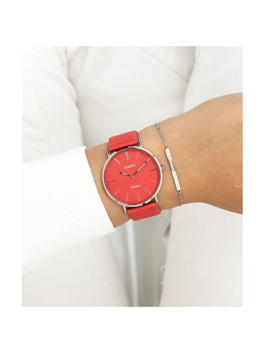 Oozoo Vintage Uhr mit Rot Lederarmband