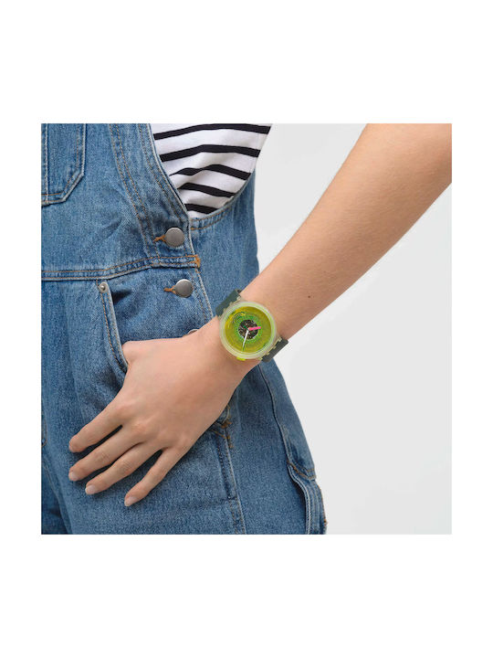 Swatch Ρολόι με Πράσινο Καουτσούκ Λουράκι
