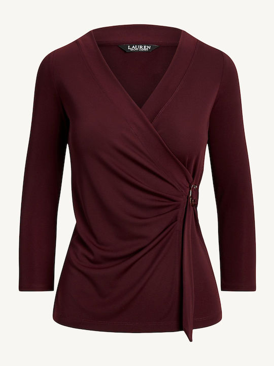 Women's Blouse Long Sleeve with V Neckline Burgundy