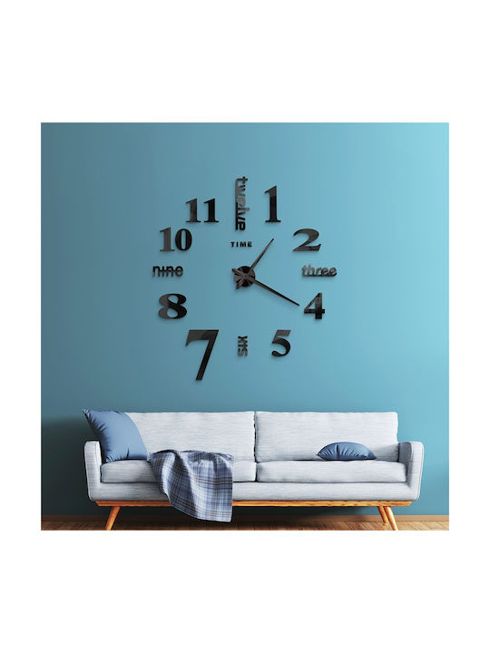 3D Wall Clock Sticker Plastic Black Ø60cm