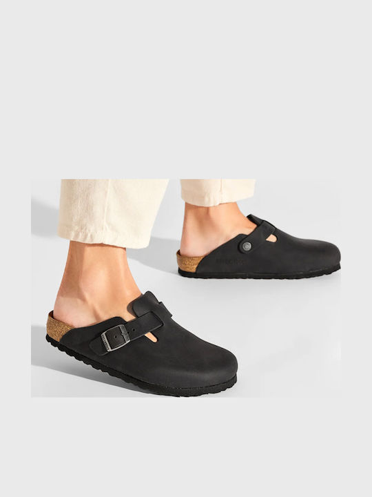 Birkenstock Boston Oiled Leather Femei Din piele Anatomici Sabot Negre