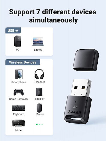 Ugreen USB Bluetooth 5.3 Адаптер с Обхват 10м Черен (90225)