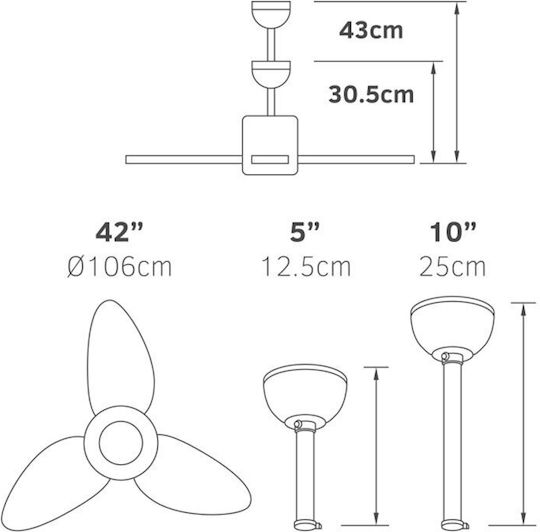 Lineme Bayamo Deckenventilator 106cm mit Leuchte Braun / Schwarz