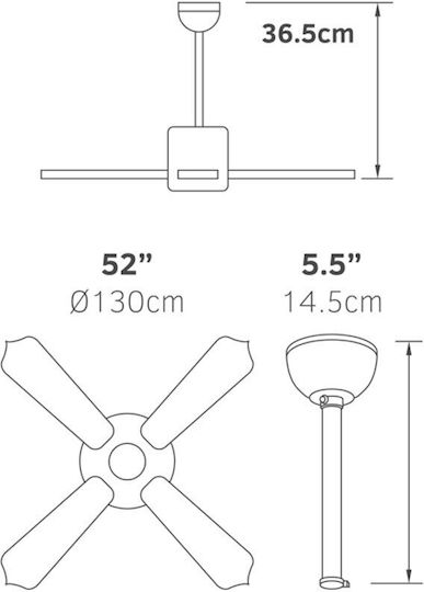 Lineme Deco Ανεμιστήρας Οροφής 132cm με Φως Χρυσό/Καρυδιά