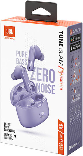 JBL Tune Beam In-ear Bluetooth Handsfree Earphones with Sweat Resistance and Charging Case Purple
