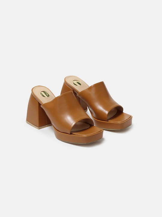 InShoes Chunky Heel Mules Tabac Brown