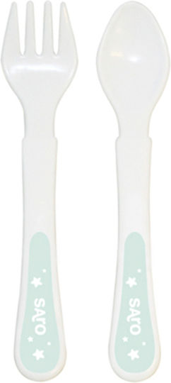 Saro Feeding Set Panda made of Plastic with Non-Slip Base Green 5pcs for 6+ months