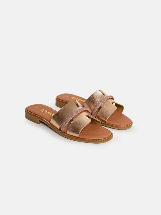 InShoes Leather Women's Flat Sandals in Gold Color