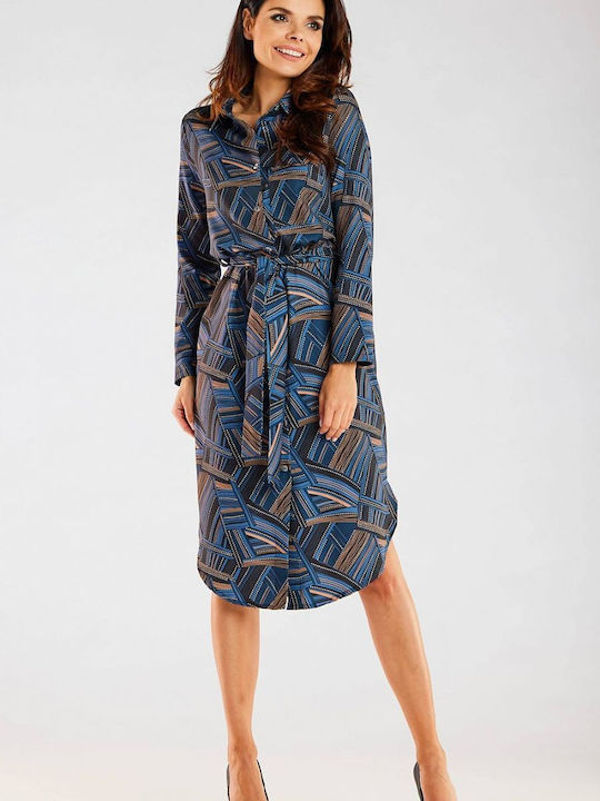 Awama A465 Maxi Evening Dress Shirt Dress Blue