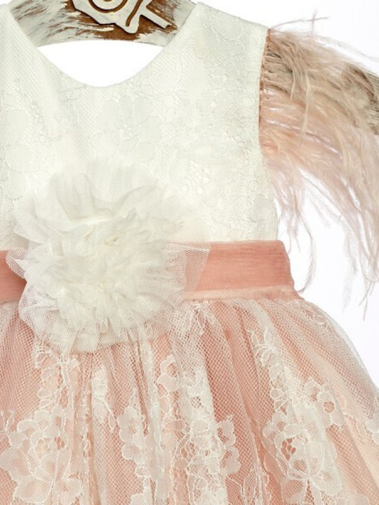 Lollipop Orange Baptism Clothing Set with Hair Accessories & Dress made of Lace 2pcs