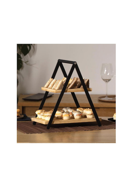 Spitishop Wooden Dessert Tower Stand with 2 Tiers Brown 23x15.6x29cm