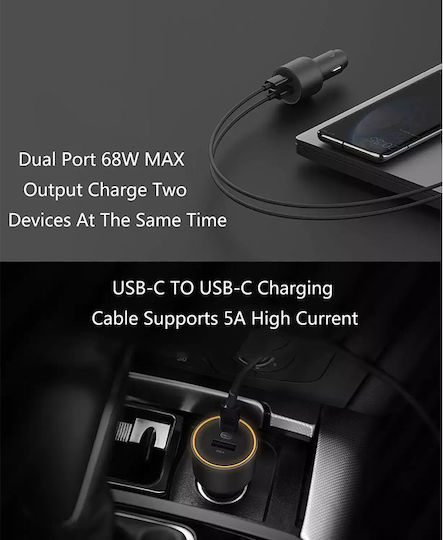 Xiaomi Зарядно за кола 100W Бързо Зареждане с Портове: 1xUSB 1xType-C Черен Цвят
