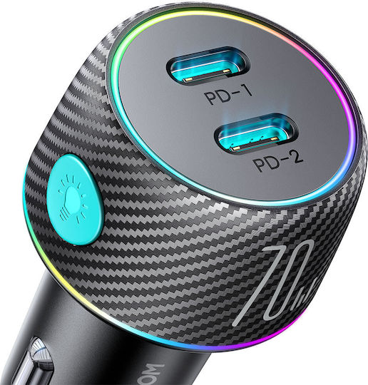 Joyroom JR-CCN02 Φορτιστής Αυτοκινήτου 70W 3A Μαύρο Χρώμα