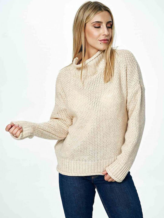 Figl M886 Damen Langarm Pullover Wolle Rollkragen Beige