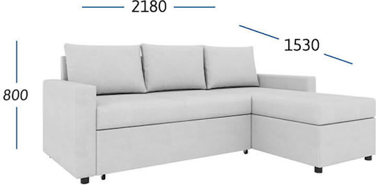 Concept Γωνιακός Καναπές Κρεβάτι με Αναστρέψιμη Γωνία & Αποθηκευτικό Χώρο Γκρι 218x153x80εκ.