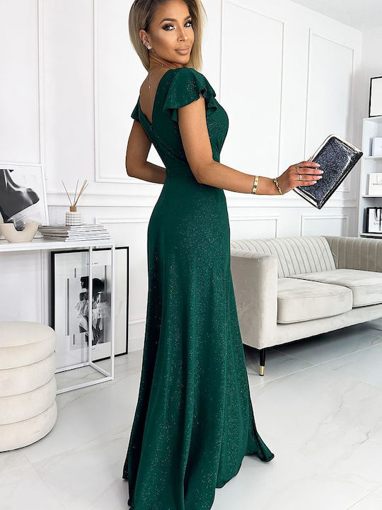 Numoco Summer Wedding - Christening Short Sleeve Maxi Dress with V Neck Green 411-1