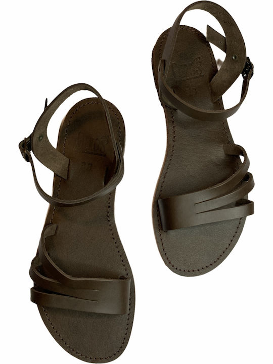 THEROS Greek 100% leather sandal handmade. Code GALLIC. Color CAFE.