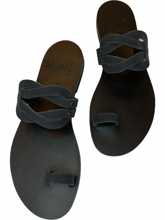 THEROS Greek 100% leather sandal handmade. Code Naval Knot. Color BLACK.