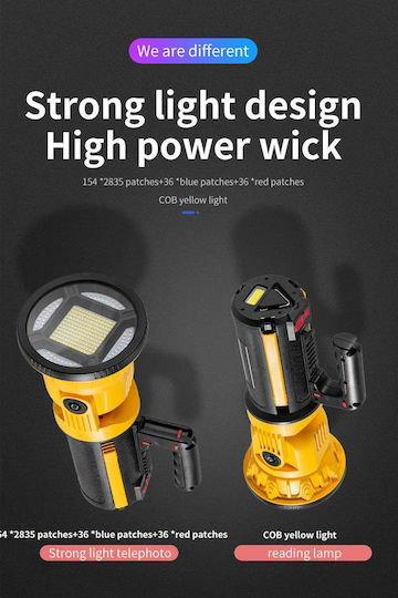 Lumină de lucru și de sit, cu baterie Proiector de Mână LED Lanterne cu blițuri cu Luminozitate Maximă 1100lm W5164-2 Negru