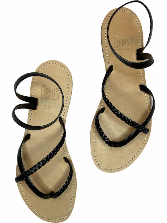 THEROS Greek 100% leather sandal handmade. Code THILIA-DICHALA. Color BLACK.