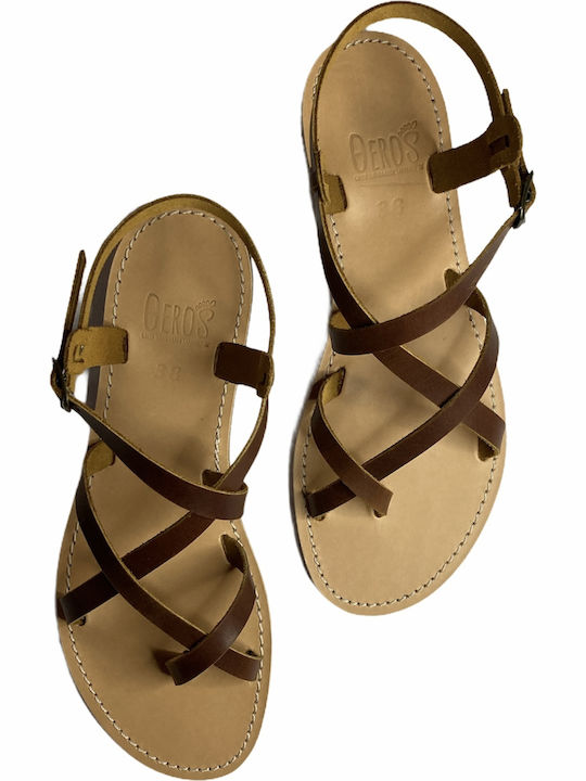 THEROS Greek 100% leather sandal handmade. Code NEOKLASIKO. Color CAFE.